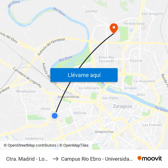 Ctra. Madrid - Los Enlaces to Campus Río Ebro - Universidad de Zaragoza map