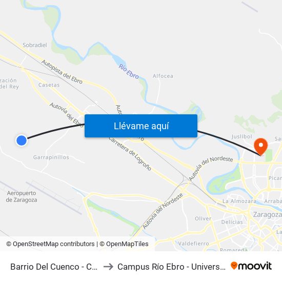 Barrio Del Cuenco - Cno. San Miguel to Campus Río Ebro - Universidad de Zaragoza map