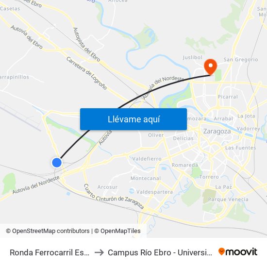 Ronda Ferrocarril Esq. C/ Tarraca to Campus Río Ebro - Universidad de Zaragoza map