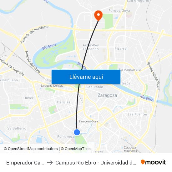 Emperador Carlos V to Campus Río Ebro - Universidad de Zaragoza map