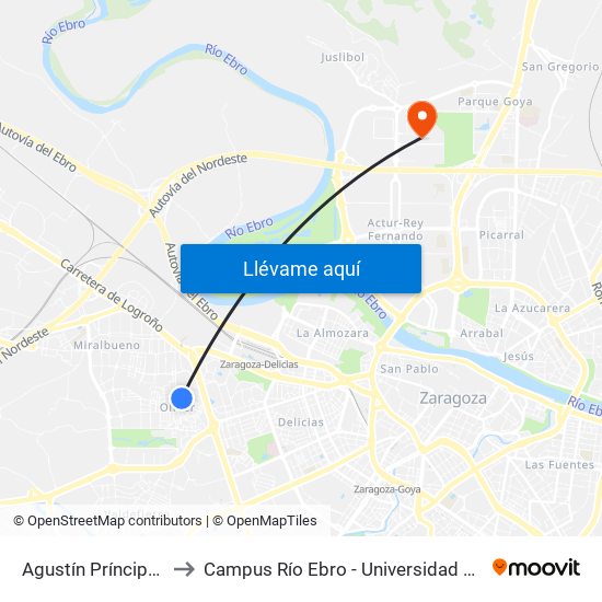 Agustín Príncipe N. º 2 to Campus Río Ebro - Universidad de Zaragoza map