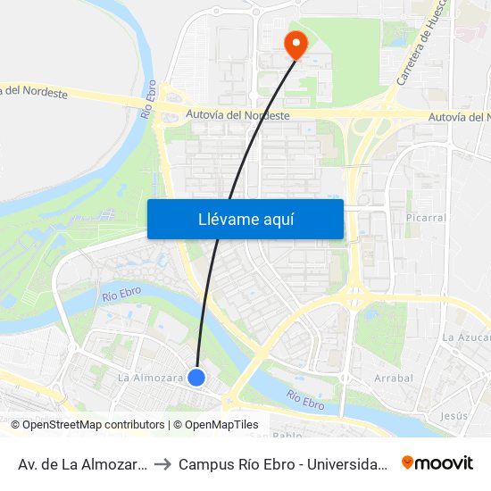 Av. de La Almozara N. º 22 to Campus Río Ebro - Universidad de Zaragoza map