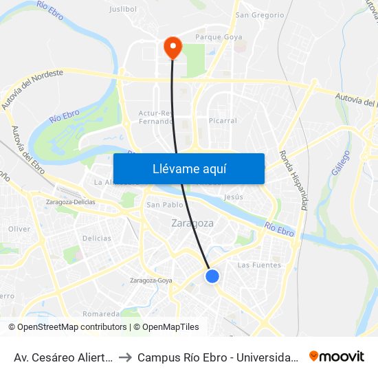 Av. Cesáreo Alierta N. º 27 to Campus Río Ebro - Universidad de Zaragoza map