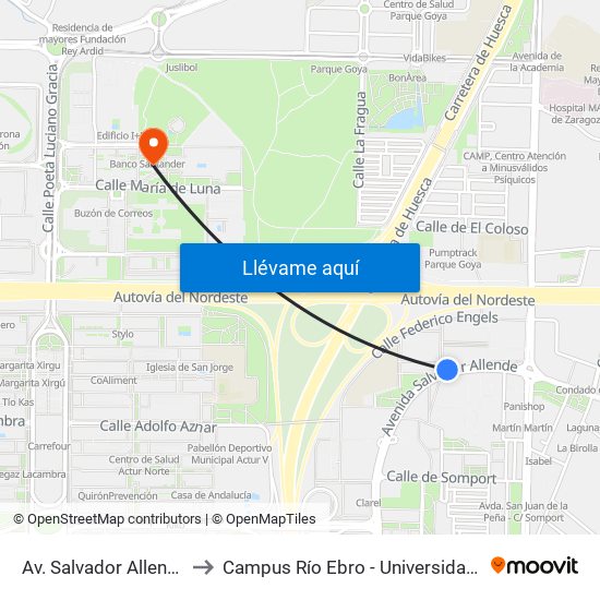 Av. Salvador Allende N. º 85 to Campus Río Ebro - Universidad de Zaragoza map