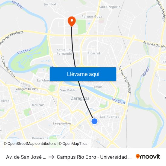 Av. de San José N. º 38 to Campus Río Ebro - Universidad de Zaragoza map