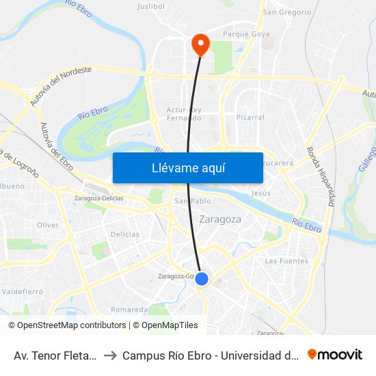 Av. Tenor Fleta N. º 3 to Campus Río Ebro - Universidad de Zaragoza map