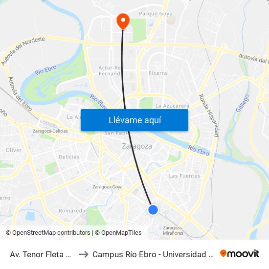 Av. Tenor Fleta N. º 124 to Campus Río Ebro - Universidad de Zaragoza map
