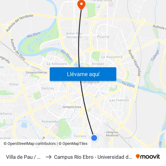 Villa de Pau / Puente to Campus Río Ebro - Universidad de Zaragoza map