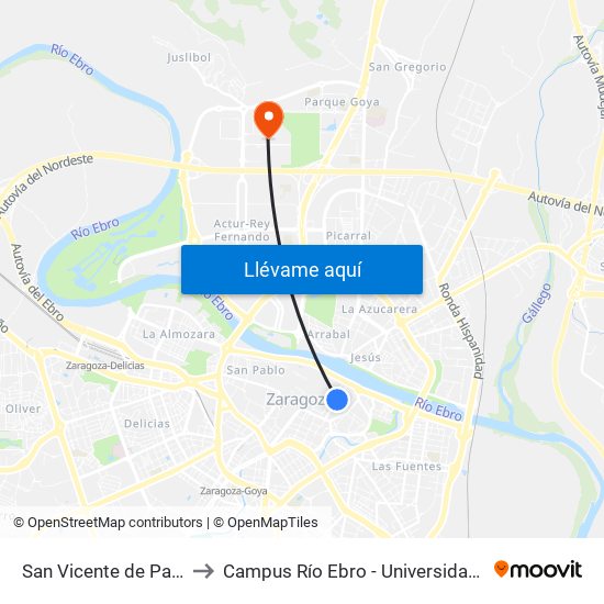 San Vicente de Paúl N. º 27 to Campus Río Ebro - Universidad de Zaragoza map