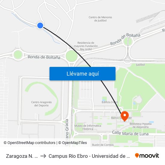 Zaragoza N. º 14 to Campus Río Ebro - Universidad de Zaragoza map