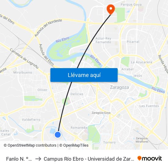 Fanlo N. º 12 to Campus Río Ebro - Universidad de Zaragoza map