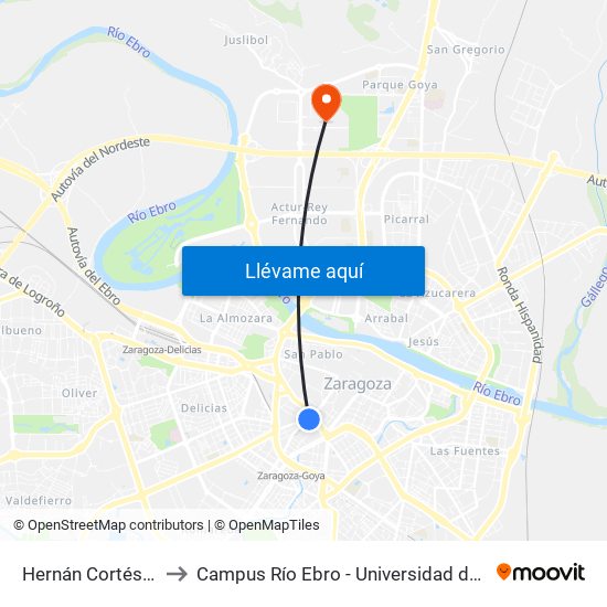 Hernán Cortés N. º 9 to Campus Río Ebro - Universidad de Zaragoza map