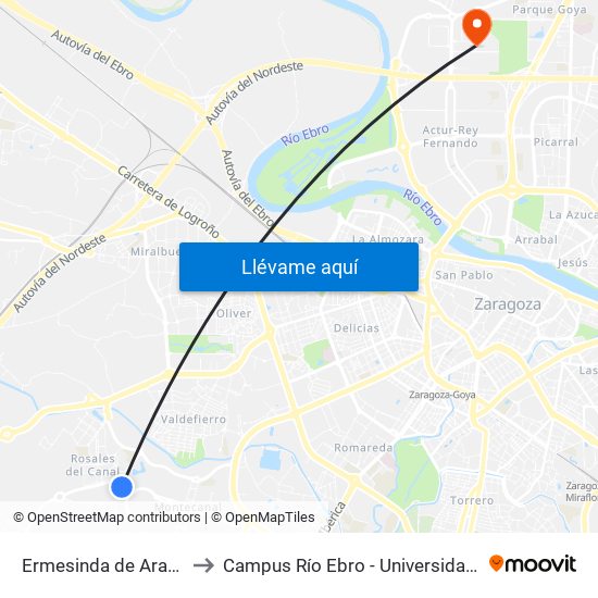 Ermesinda de Aragón N. º 4 to Campus Río Ebro - Universidad de Zaragoza map