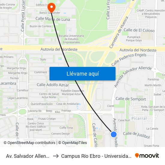 Av. Salvador Allende N. º 33 to Campus Río Ebro - Universidad de Zaragoza map