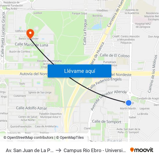 Av. San Juan de La Peña N. º 181 to Campus Río Ebro - Universidad de Zaragoza map