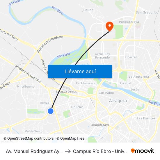 Av. Manuel Rodríguez Ayuso / Supermercado to Campus Río Ebro - Universidad de Zaragoza map