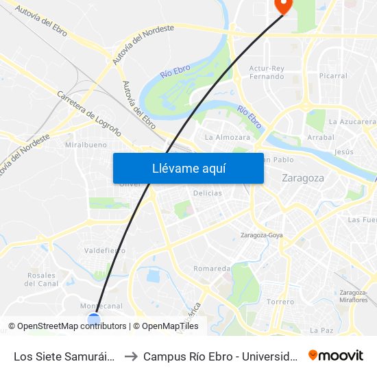 Los Siete Samuráis / Colegio to Campus Río Ebro - Universidad de Zaragoza map