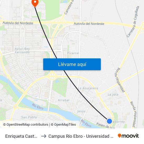 Enriqueta Castejón 20 to Campus Río Ebro - Universidad de Zaragoza map