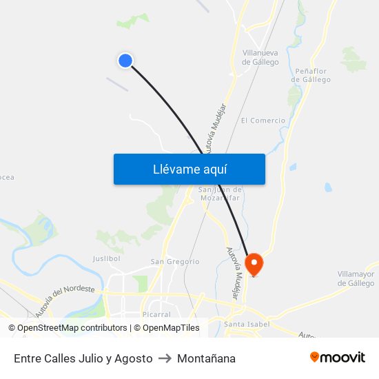 Entre Calles Julio y Agosto to Montañana map