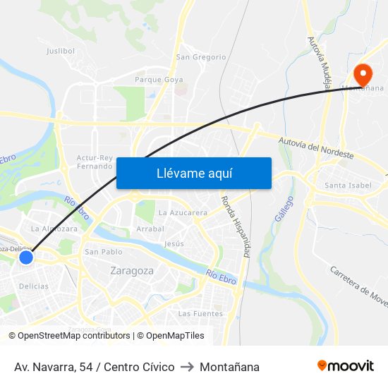 Av. Navarra, 54 / Centro Cívico to Montañana map