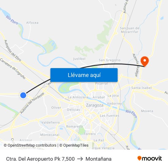 Ctra. Del Aeropuerto Pk 7,500 to Montañana map