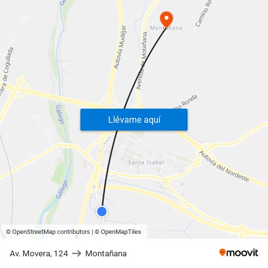 Av. Movera, 124 to Montañana map