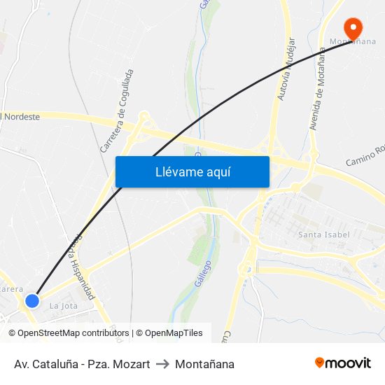 Av. Cataluña - Pza. Mozart to Montañana map