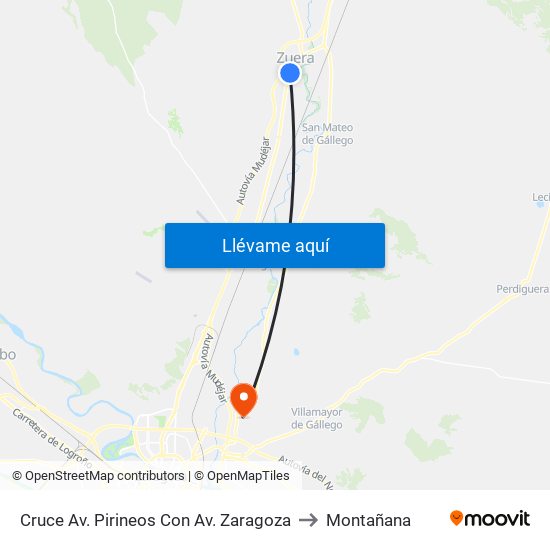 Cruce Av. Pirineos Con Av. Zaragoza to Montañana map
