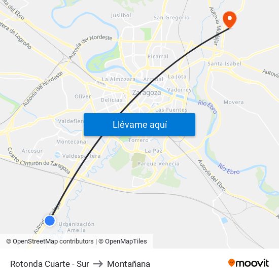 Rotonda Cuarte - Sur to Montañana map