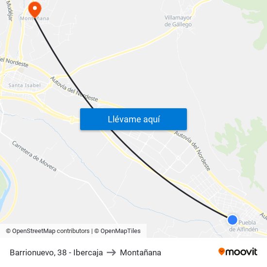 Barrionuevo, 38 - Ibercaja to Montañana map