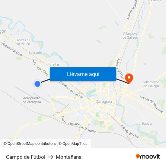 Campo de Fútbol to Montañana map