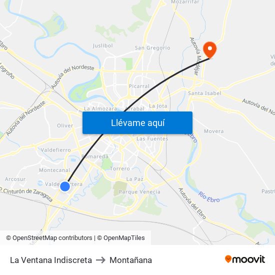 La Ventana Indiscreta to Montañana map