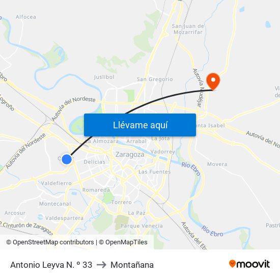 Antonio Leyva N. º 33 to Montañana map