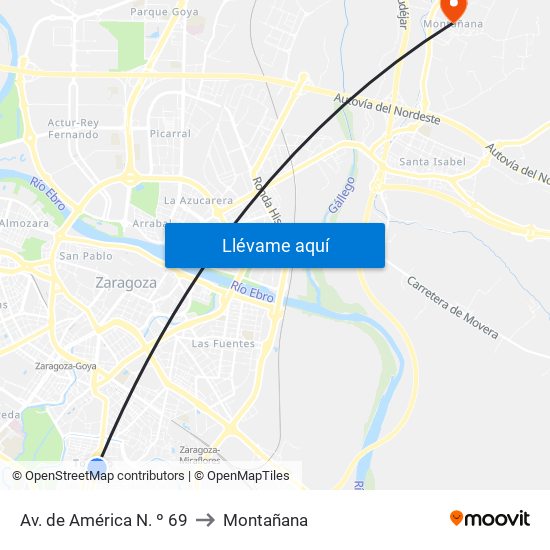 Av. de América N. º 69 to Montañana map