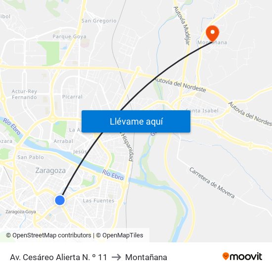 Av. Cesáreo Alierta N. º 11 to Montañana map