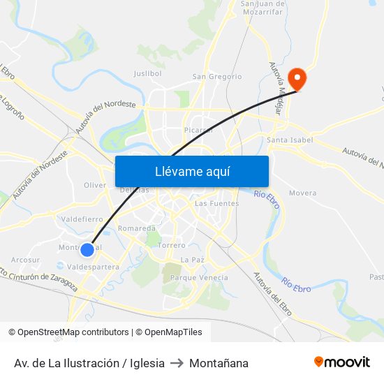 Av. de La Ilustración / Iglesia to Montañana map