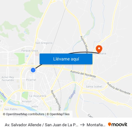 Av. Salvador Allende / San Juan de La Peña to Montañana map
