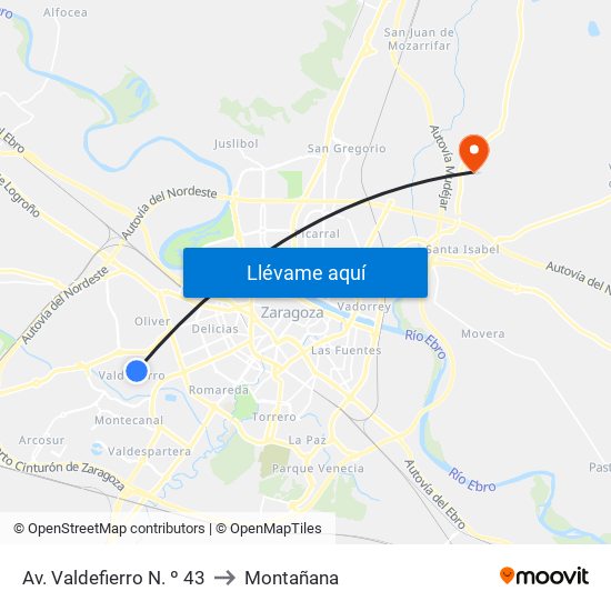 Av. Valdefierro N. º 43 to Montañana map