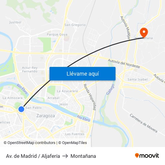 Av. de Madrid / Aljafería to Montañana map
