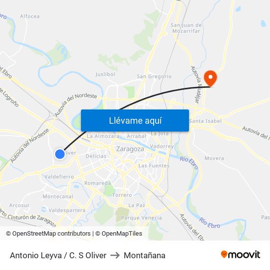 Antonio Leyva / C. S Oliver to Montañana map