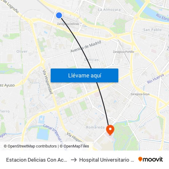 Estacion Delicias Con Acceso Llegadas to Hospital Universitario Miguel Servet map