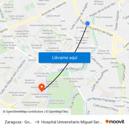 Zaragoza - Goya to Hospital Universitario Miguel Servet map