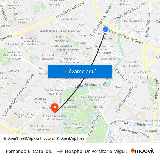 Fernando El Católico - Goya to Hospital Universitario Miguel Servet map