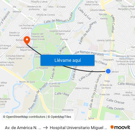 Av. de América N. º 27 to Hospital Universitario Miguel Servet map