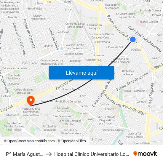 Pº María Agustín, 2-4 to Hospital Clínico Universitario Lozano Blesa map