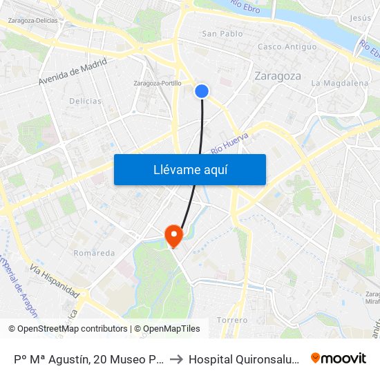 Pº Mª Agustín, 20 Museo Pablo Serrano to Hospital Quironsalud Zaragoza map
