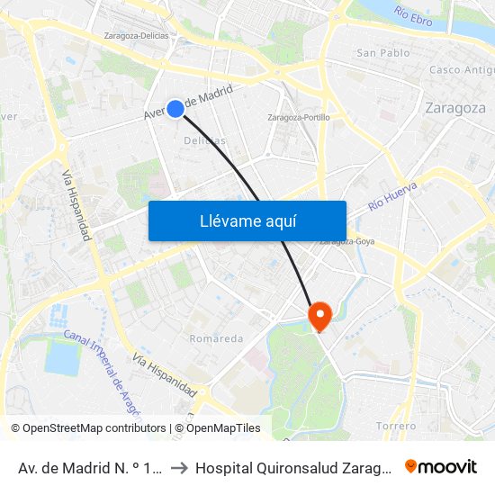 Av. de Madrid N. º 183 to Hospital Quironsalud Zaragoza map