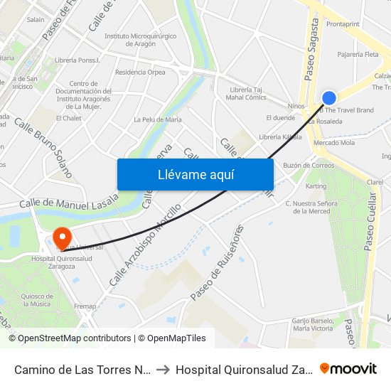 Camino de Las Torres N. º 116 to Hospital Quironsalud Zaragoza map