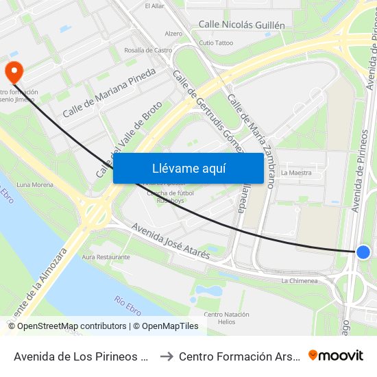 Avenida de Los Pirineos Con Tv Aragón to Centro Formación Arsenio Jimeno map
