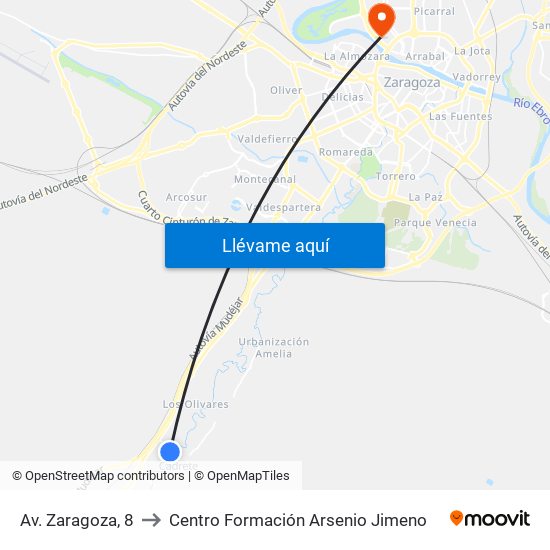 Av. Zaragoza, 8 to Centro Formación Arsenio Jimeno map